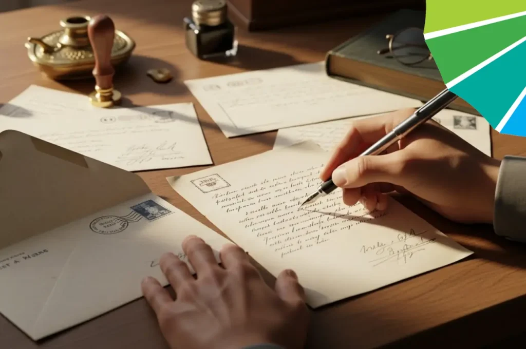 person writing a letter with a fountain pen