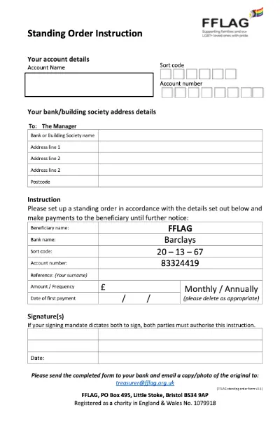 Standing Order Form Standing Order Form